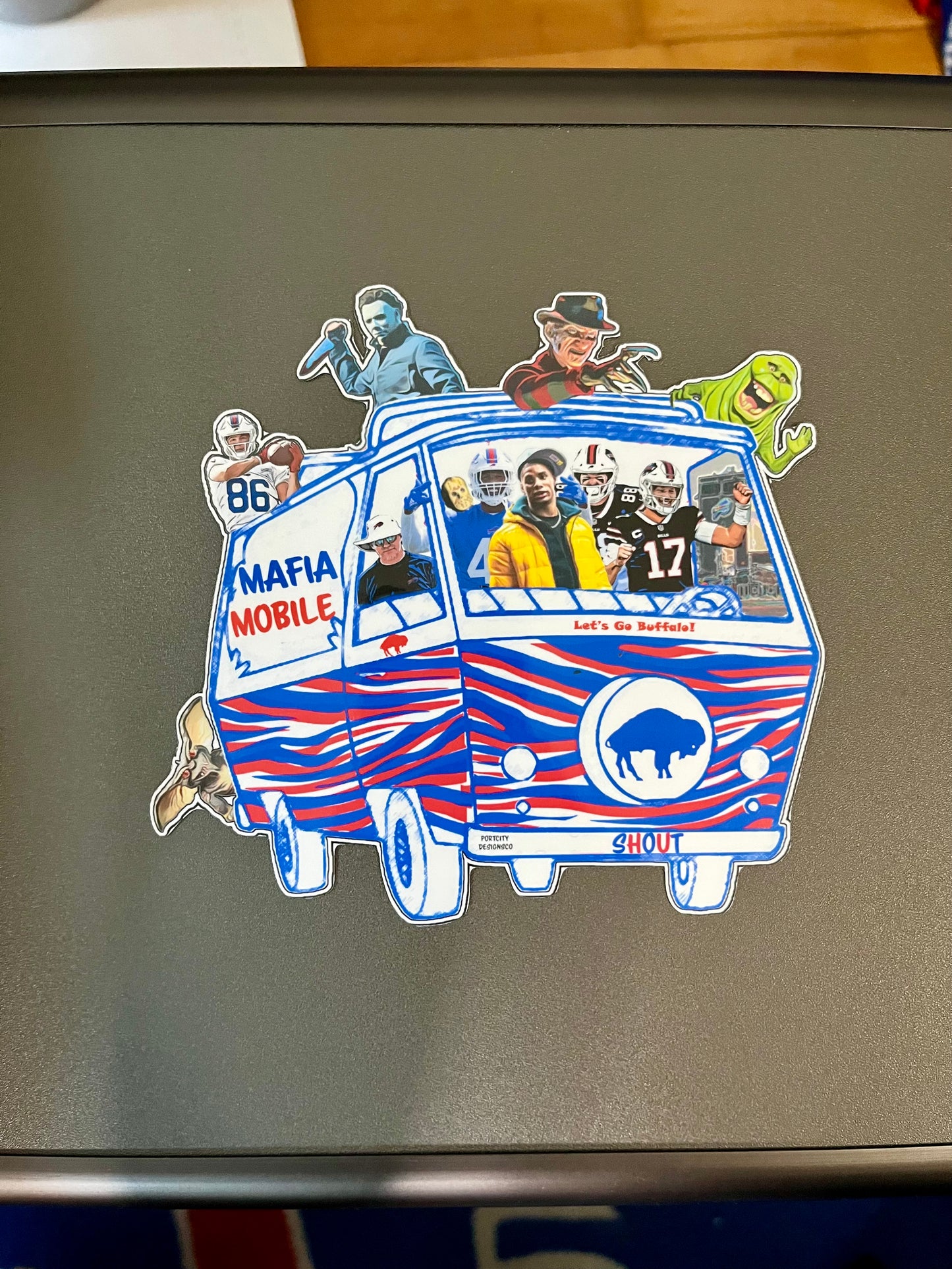 Buffalo Bills Sticker - Vinyl Josh Allen & Crew Spooky Mafia Mobile Decal - Great Gift! Water Bottle, Laptop, Cooler Decal