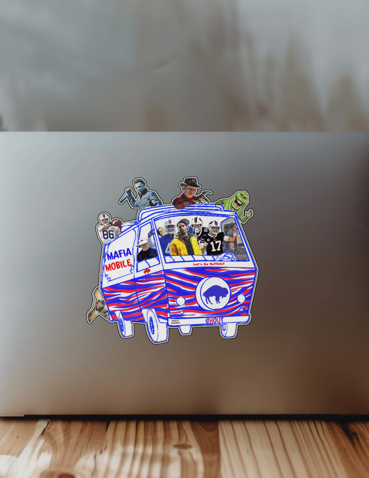 Buffalo Bills Sticker - Vinyl Josh Allen & Crew Spooky Mafia Mobile Decal - Great Gift! Water Bottle, Laptop, Cooler Decal