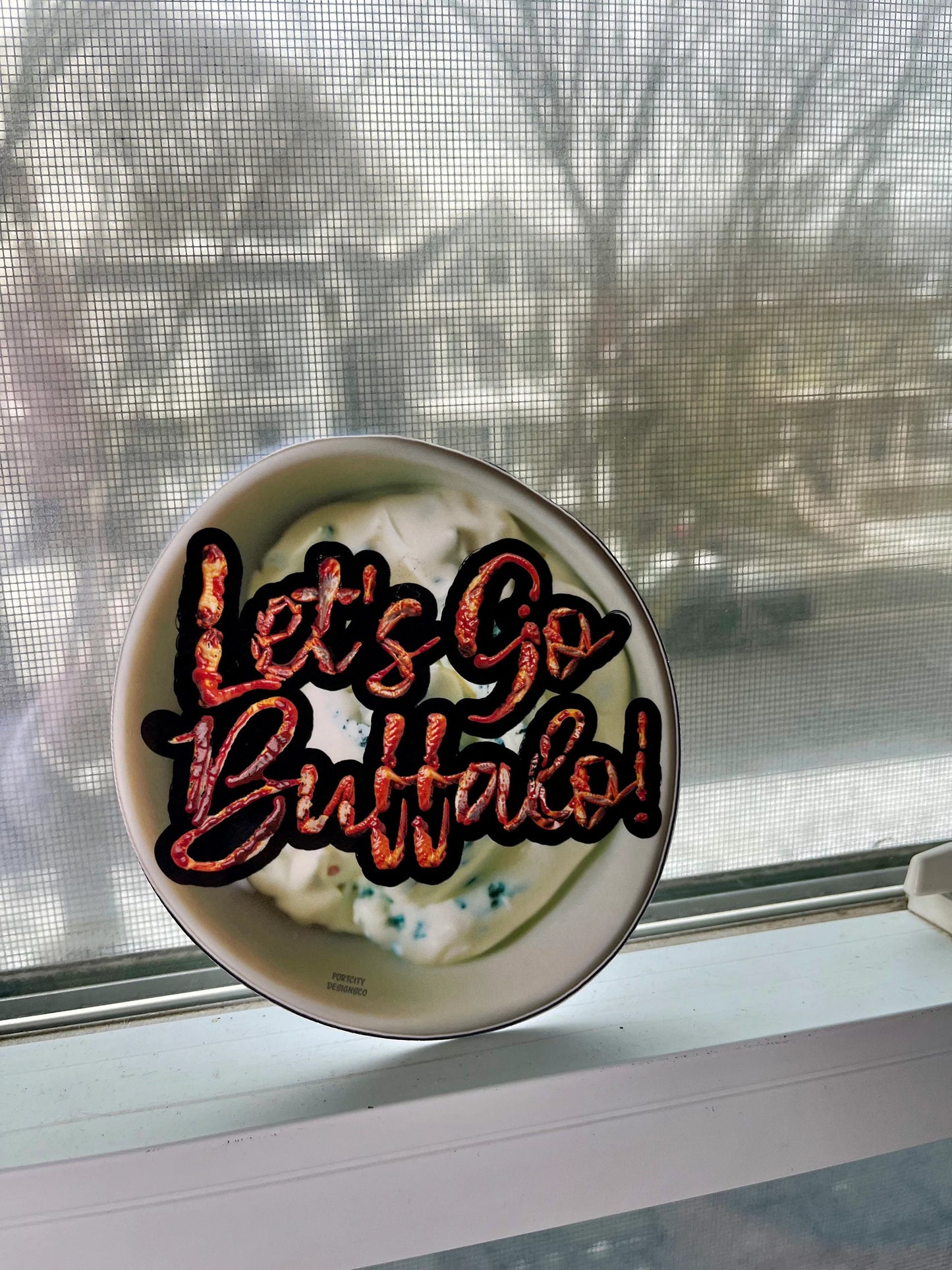 Buffalo Bills Sticker - Vinyl Let's Go Buffalo Chicken Wing & Bleu Cheese NFL Decal - Great Gift! Water Bottle, Laptop, Cooler Decal