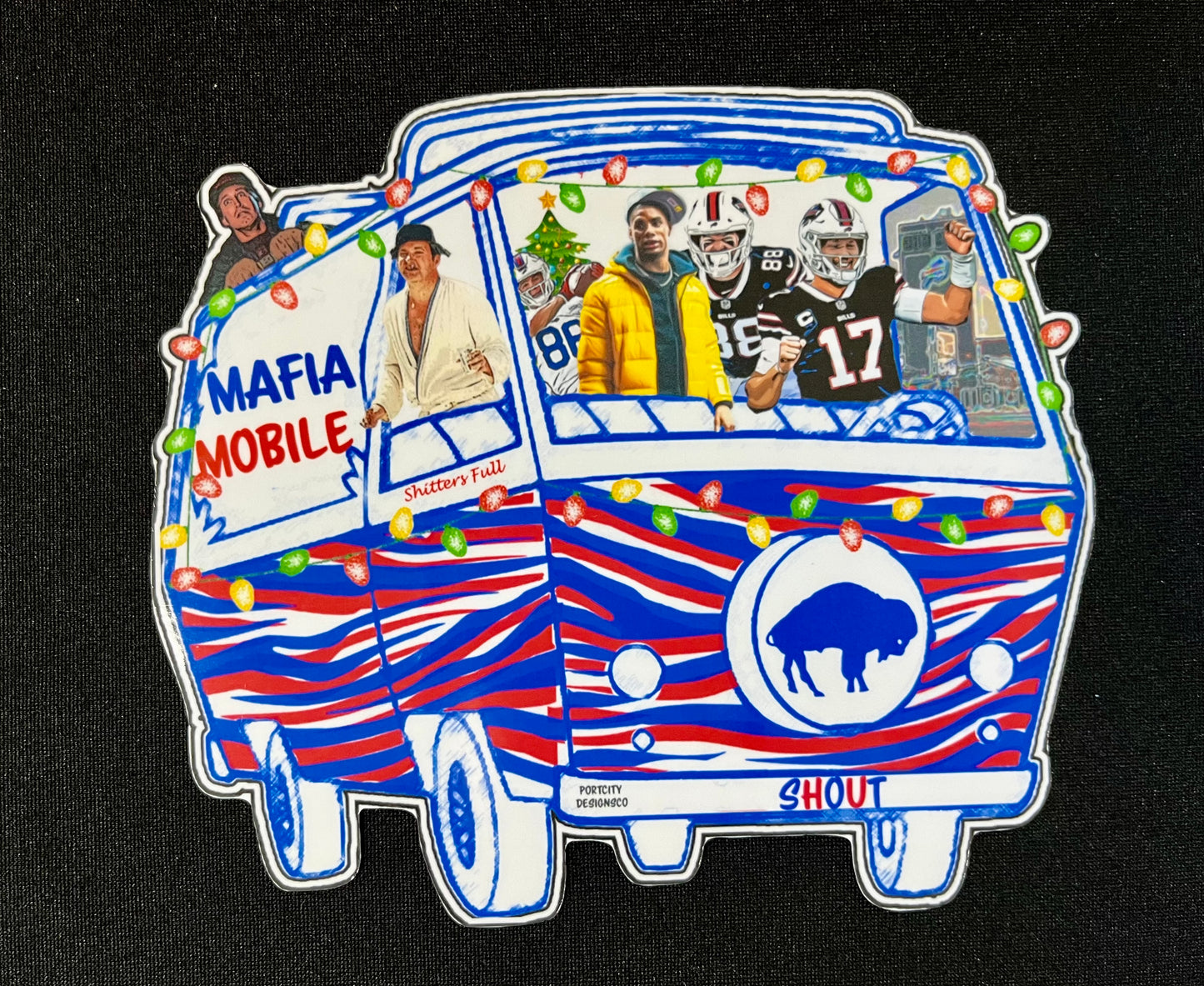 Buffalo Bills Sticker - Vinyl Christmas Vacation Mafia Mobile Decal - Great Gift! Water Bottle, Laptop, Cooler Christmas Decal