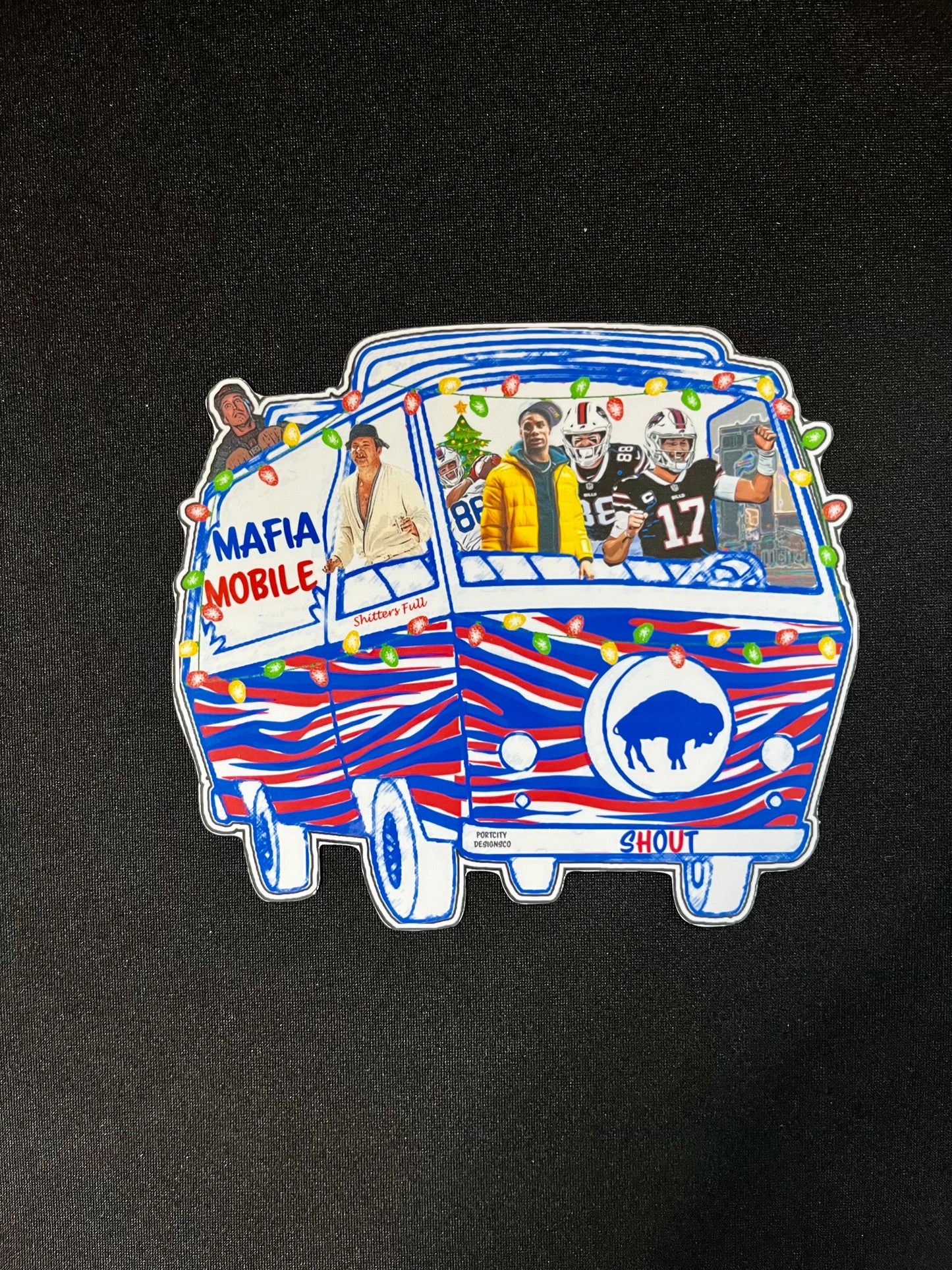 Buffalo Bills Sticker - Vinyl Christmas Vacation Mafia Mobile Decal - Great Gift! Water Bottle, Laptop, Cooler Christmas Decal