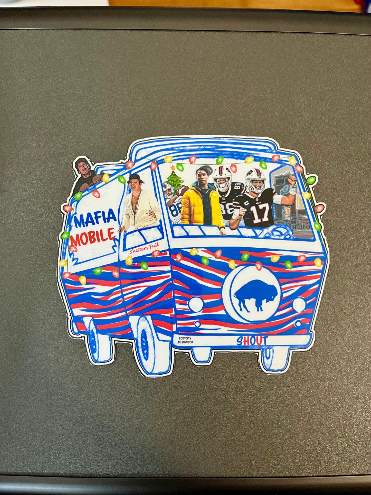 Buffalo Bills Sticker - Vinyl Christmas Vacation Mafia Mobile Decal - Great Gift! Water Bottle, Laptop, Cooler Christmas Decal