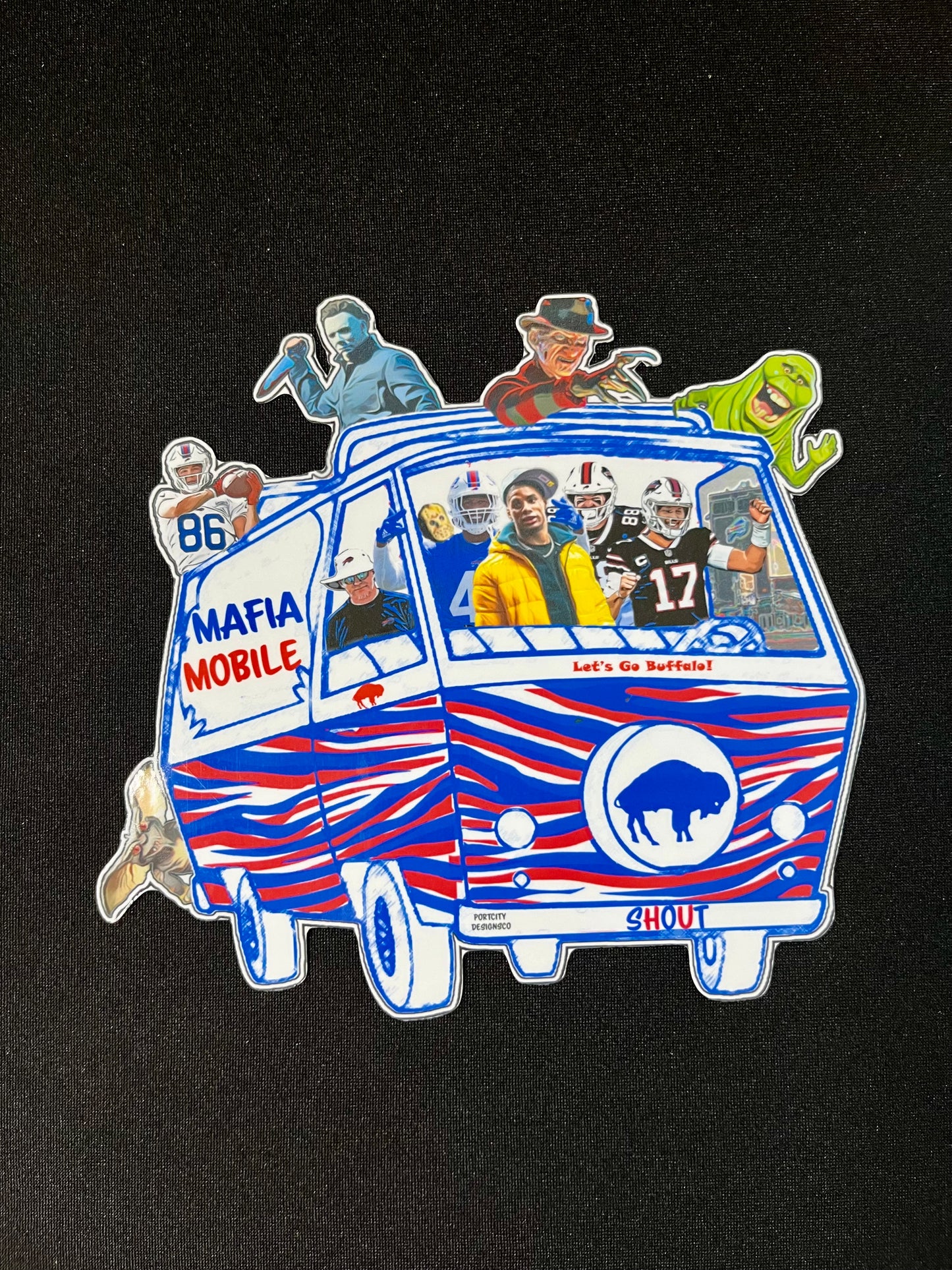 Buffalo Bills Sticker - Vinyl Josh Allen & Crew Spooky Mafia Mobile Decal - Great Gift! Water Bottle, Laptop, Cooler Decal