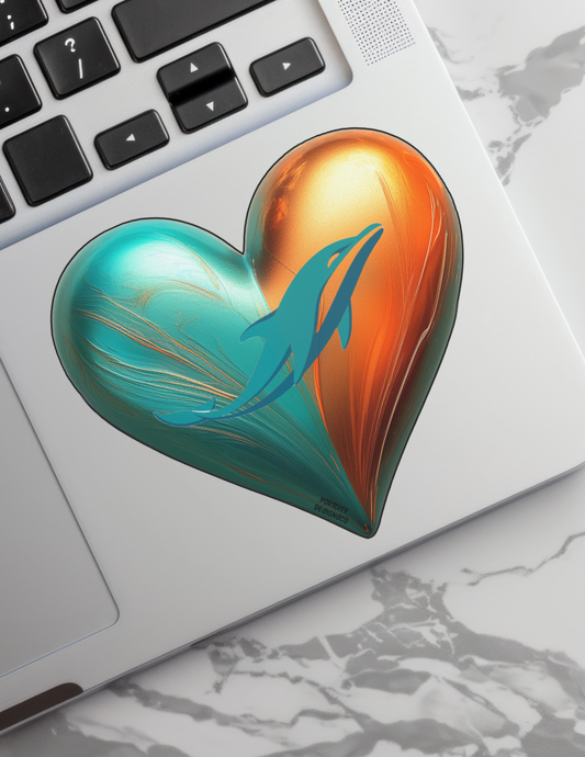 Miami Dolphins Sticker - Custom Miami Dolphins Football Fan Dolphin Heart Vinyl Decal - Great Gift! Water Bottle, Laptop, Cooler Decal