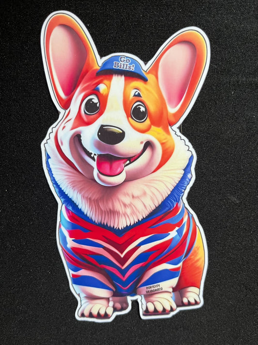 Buffalo Bills Sticker - Custom Vinyl Buffalo Bills Fan, Bills Mafia Corgi - Great Gift! Water bottle, Cup, Cooler, Laptop decals