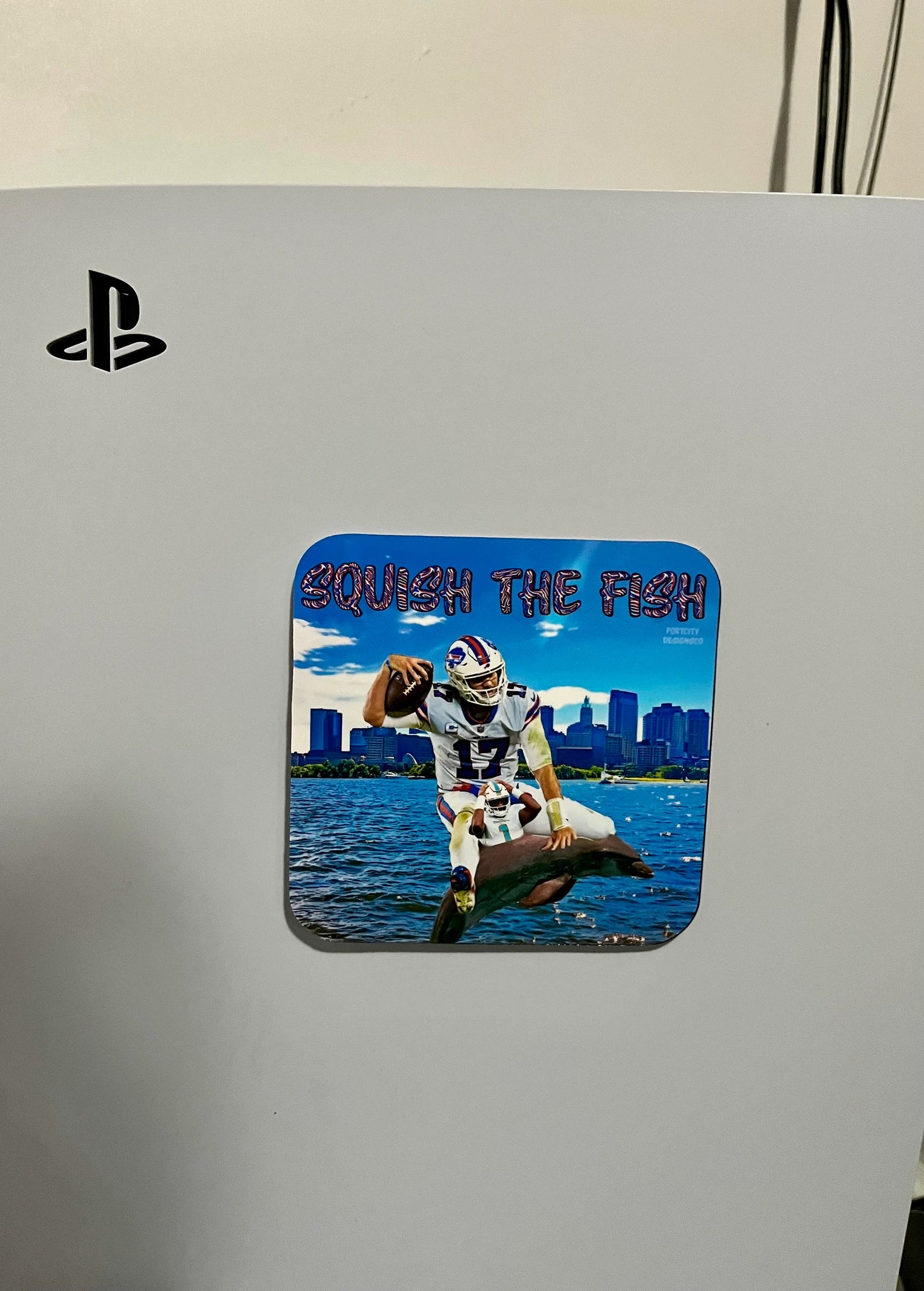 Buffalo Bills Sticker - Custom Vinyl Squish The Fish Sticker, Josh Allen Hurdling Tua in Lake Erie- Water Bottle, Laptop, Cooler Decal