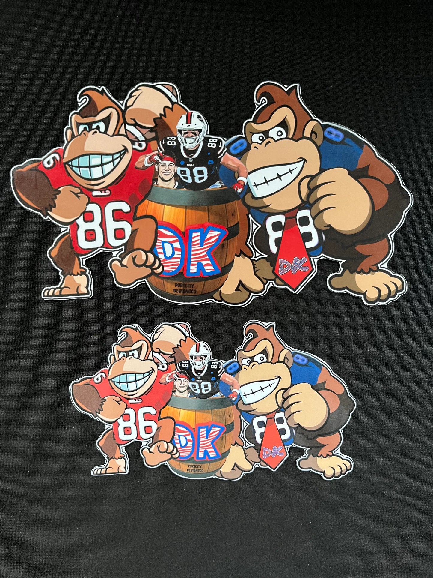 Buffalo Bills Sticker - DK Brothers Dawson Knox & Dalton Kincaid Donkey Kong Vinyl Decal - 2 sizes - Water Bottle, Laptop, Cooler Decal