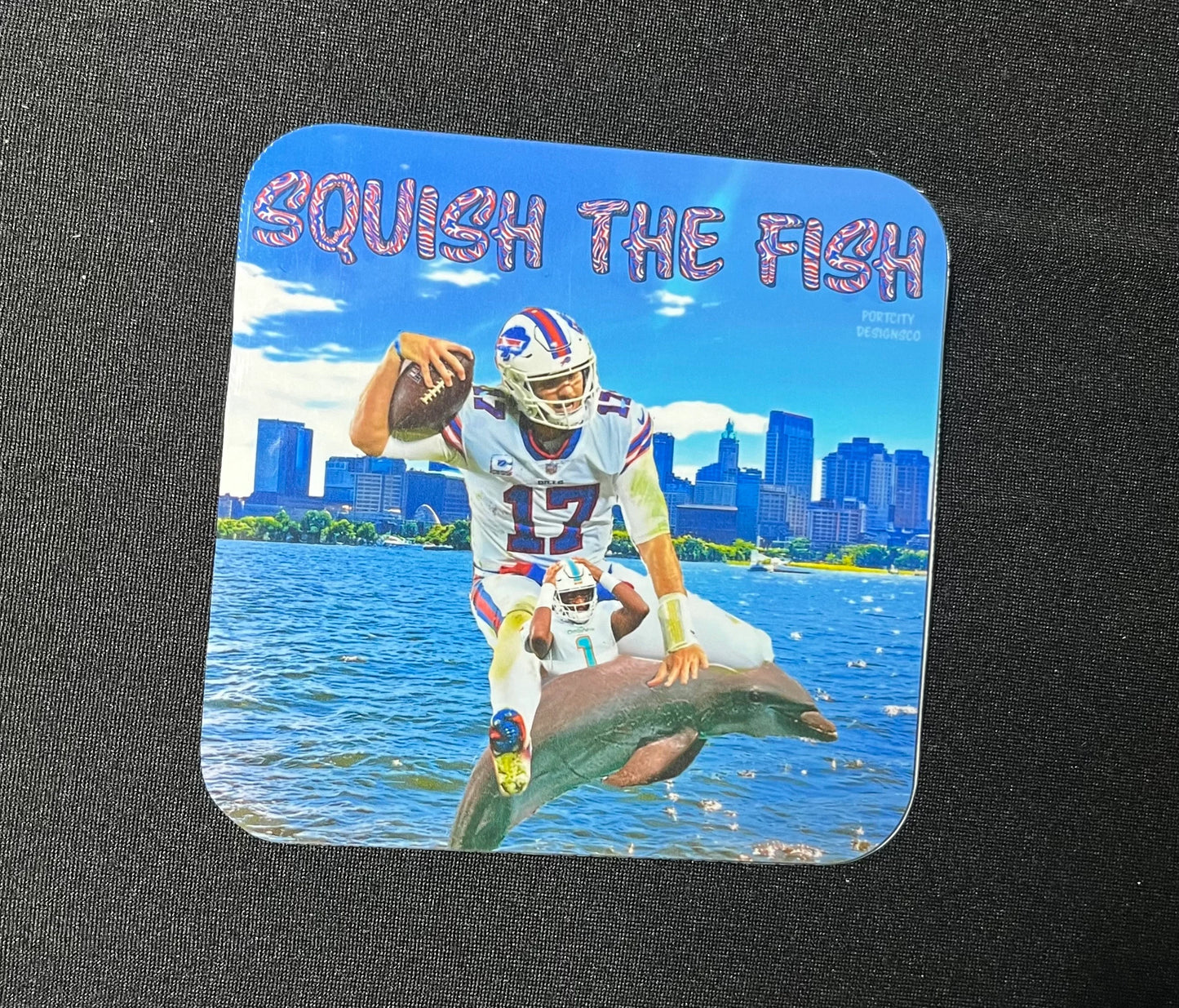 Buffalo Bills Sticker - Custom Vinyl Squish The Fish Sticker, Josh Allen Hurdling Tua in Lake Erie- Water Bottle, Laptop, Cooler Decal