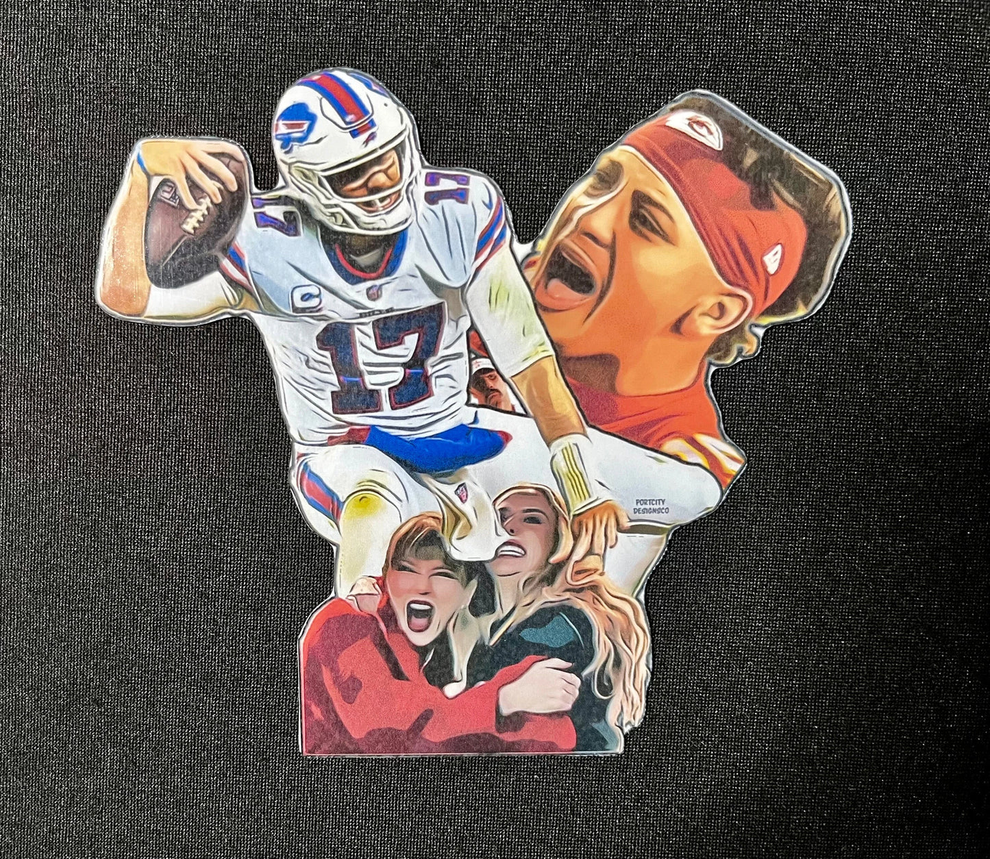 Buffalo Bills Sticker - Vinyl Josh Allen Hurdling Mahomes & Company Custom Decal - Great Gift! Water Bottle, Laptop, Cooler, Dartboard Decal