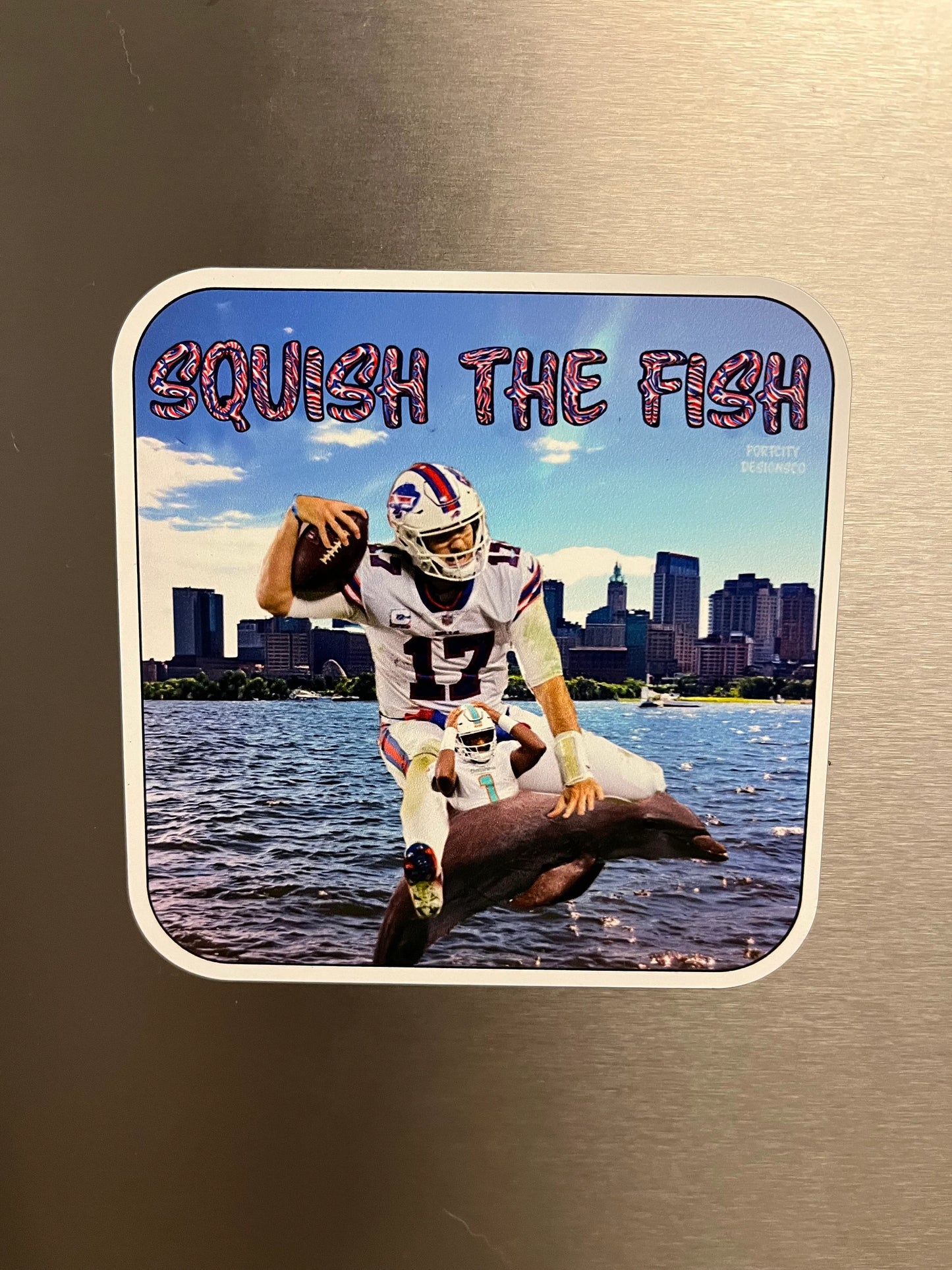 Buffalo Bills Magnet | Buffalo Bills Magnets| Buffalo Football Magnets - Custom WeatherProof Josh Allen & Tua Squish the Fish Magnet