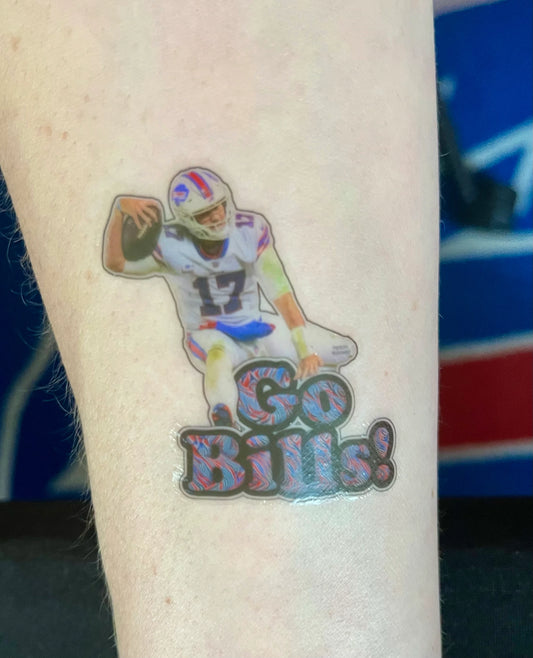 Buffalo Bills Temporary Tattoo - Josh Allen Hurdling Go Bills Custom Tattoo - Game Day Tattoo Tailgate Favors and Gifts