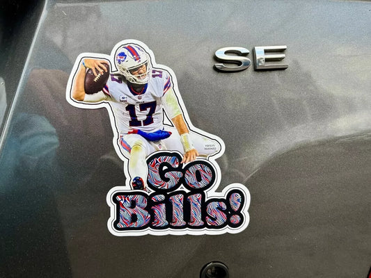 Buffalo Bills Magnet - Josh Allen Hurdling Go Bills! Weather-proof Vinyl Magnet